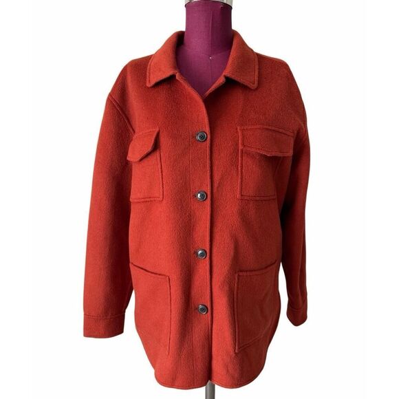 Garnet Hill Jacket Lightweight Wool Blend Shirt Button Front Brick Brown Red siz - Picture 9 of 9